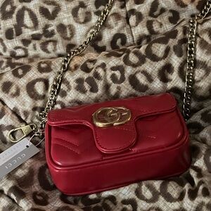 Gucci Red Leather GG Chain Crossbody